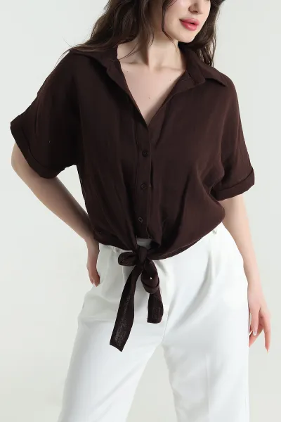 kahverengi-baglamali-muslin-keten-kadin-gomlek-452385