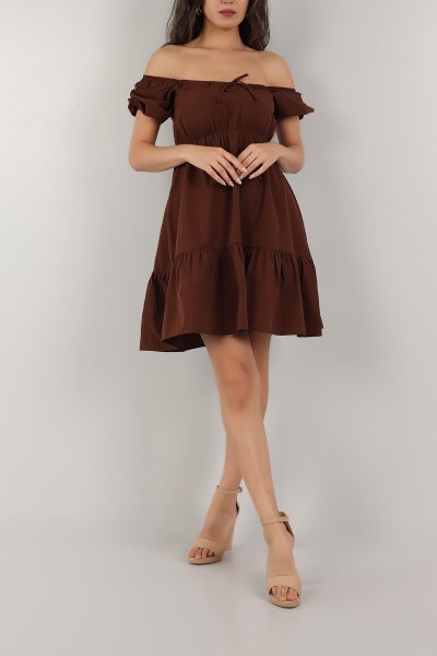 Kahverengi Bağlamlı Dokuma Poplin Elbise 158074