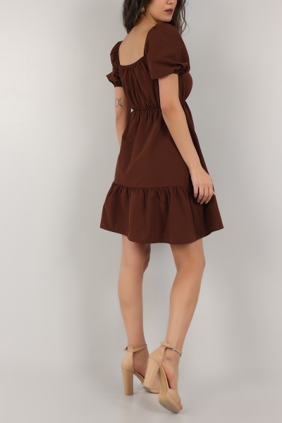 Kahverengi Bağlamlı Dokuma Poplin Elbise 158074