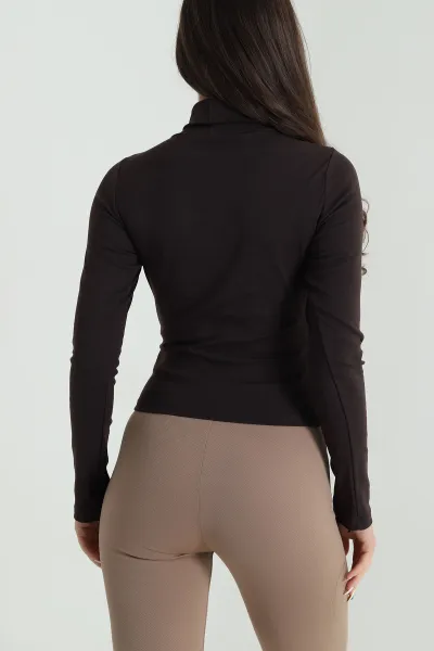 Kahverengi Balıkçı Yaka Kadın Body Bluz 483145