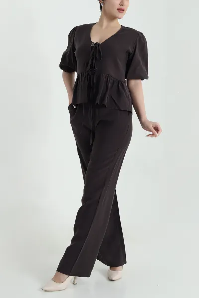 kahverengi-balon-kol-tencel-kadin-ikili-takim-449474
