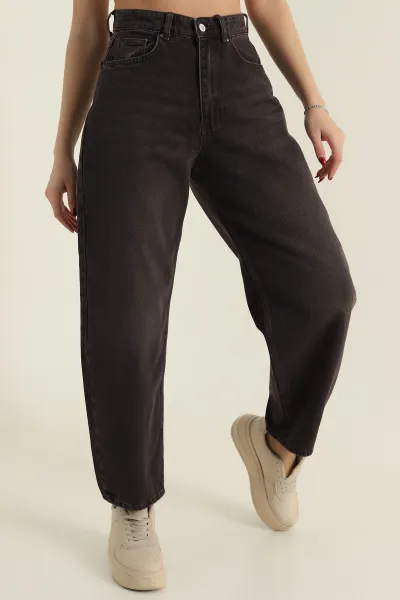 Kahverengi Barrel Fit Kadın Kot Pantolon 420111