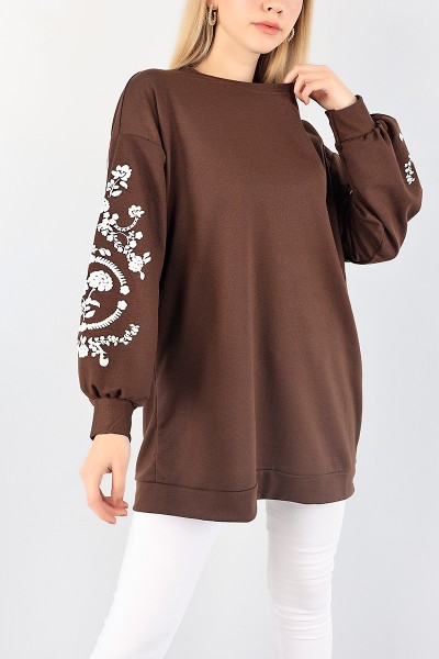 Kahverengi Baskı Detay Sweat Tunik 86863