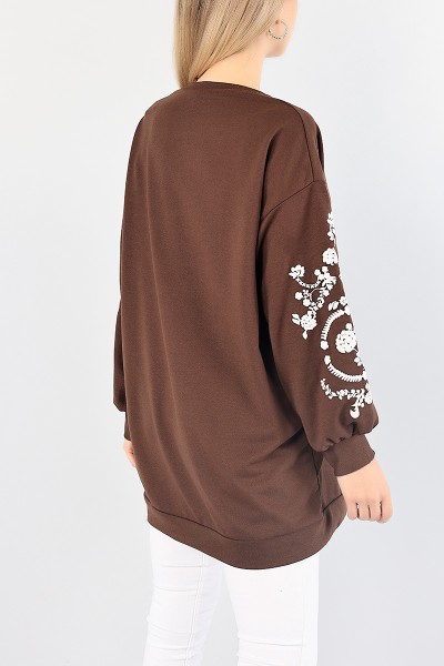 Kahverengi Baskı Detay Sweat Tunik 86863