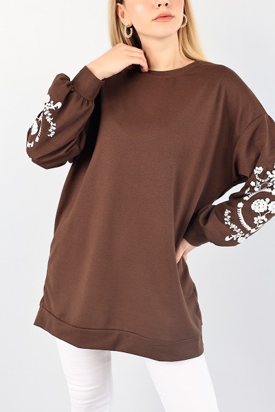 Kahverengi Baskı Detay Sweat Tunik 86863