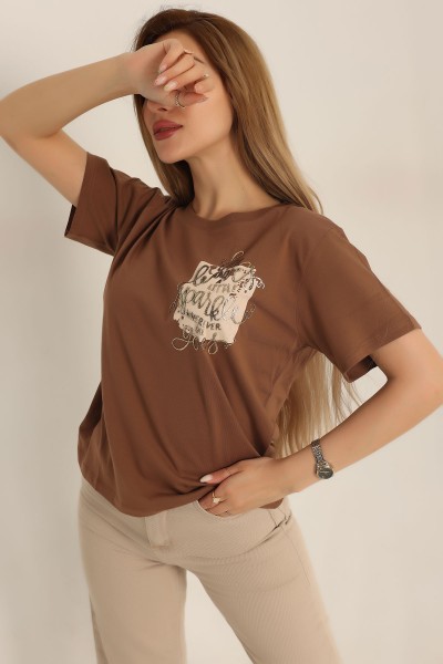 Kahverengi Baskılı Bayan Tişört 187519