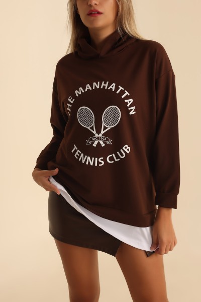 Kahverengi Baskılı Garnili İki İp Sweat 203336