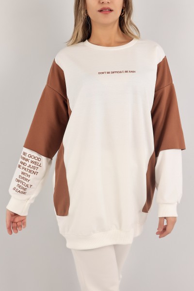 Kahverengi Baskılı İki İp Sweat Tunik 140108