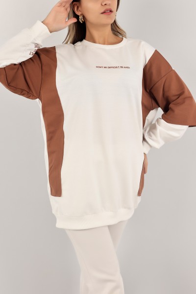 Kahverengi Baskılı İki İp Sweat Tunik 140108