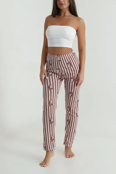 Kahverengi Baskılı Kadın Pijama Altı 487736