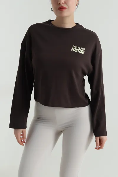 Kahverengi Baskılı Likralı Kadın Sweat 498125