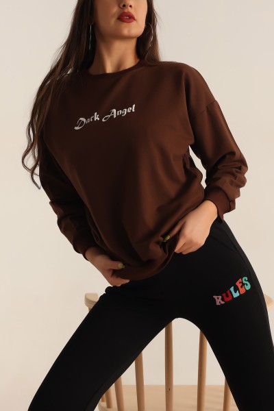 Kahverengi Baskılı Oversize Bayan Sweat 199238