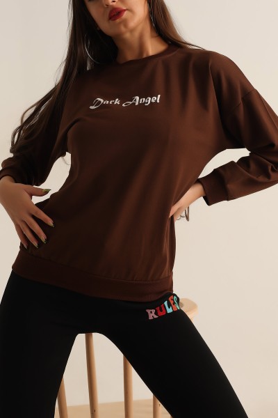 Kahverengi Baskılı Oversize Bayan Sweat 199238