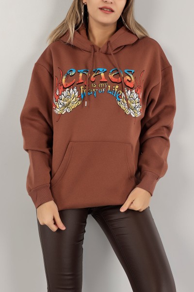 Kahverengi Baskılı Şardonlu Bayan Sweat 138928