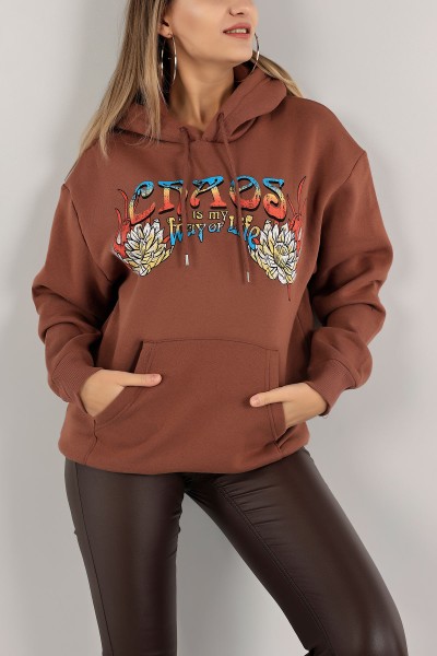 Kahverengi Baskılı Şardonlu Bayan Sweat 138928