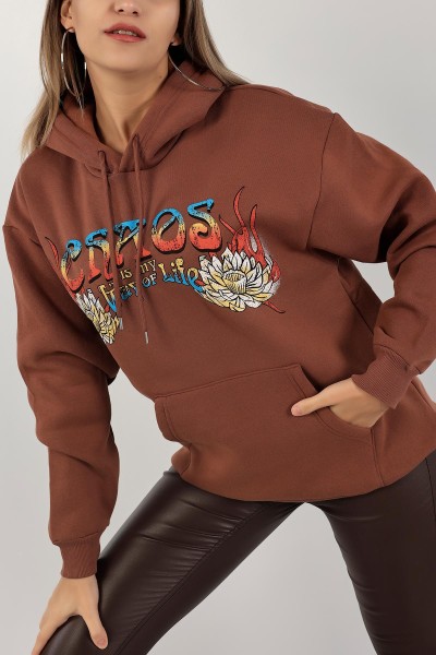 Kahverengi Baskılı Şardonlu Bayan Sweat 138928
