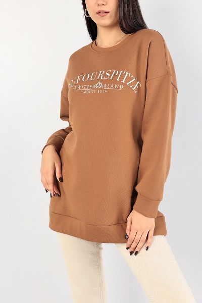 Kahverengi Baskılı Şardonlu Bayan Sweat 85024