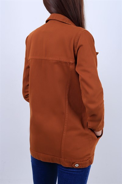 Kahverengi Bayan Yırtık kot Ceket 12011B