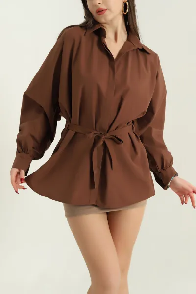 kahverengi-bel-baglamali-oversize-poplin-tunik-gomlek-336943