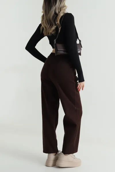 Kahverengi Bel Lastikli Baggy Kadın Kot Pantolon 498828