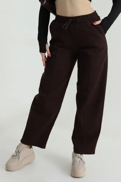 Kahverengi Bel Lastikli Baggy Kadın Kot Pantolon 498828