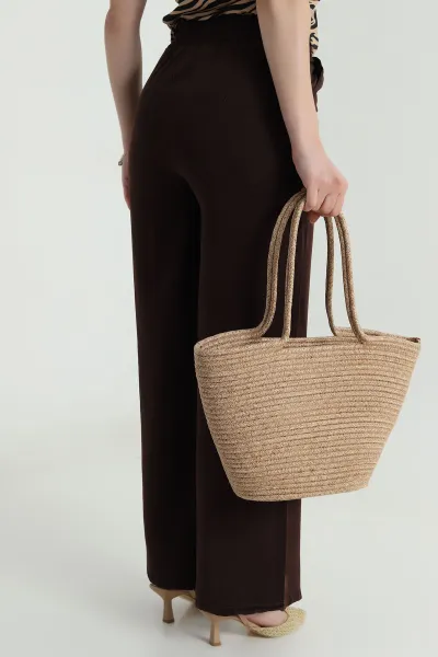 Kahverengi Bel Lastikli Bol Paça Tencel Kadın Pantolon 479898