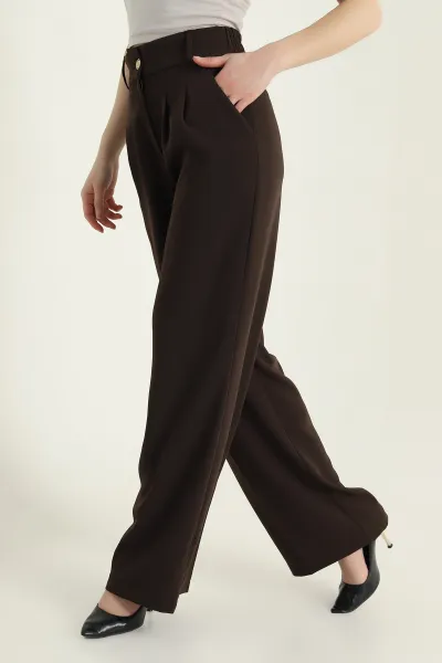 Kahverengi Bel Lastikli Cepli Latina Palazzo Kadın Pantolon 430970