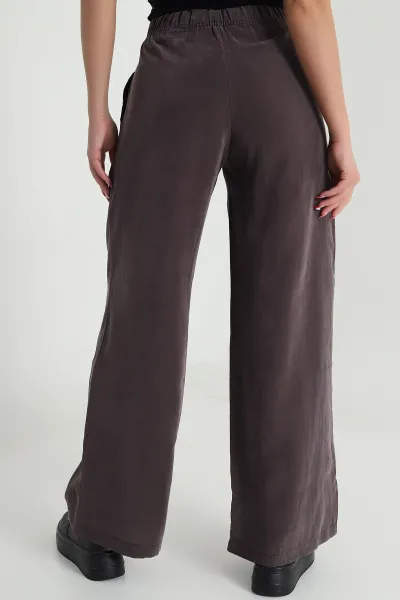 Kahverengi Bel Lastikli Cepli Tencel Kadın Pantolon 474858