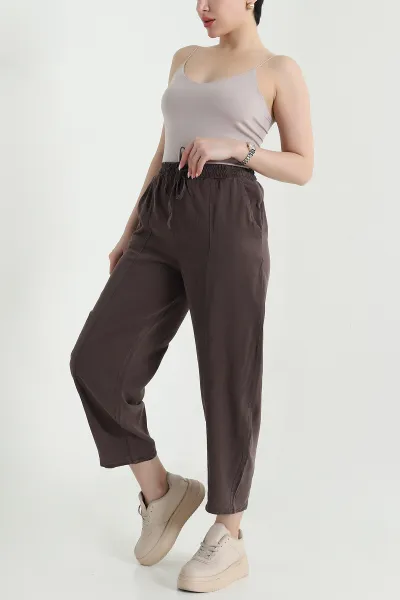 kahverengi-bel-lastikli-cepli-tencel-kadin-salvar-pantolon-457853