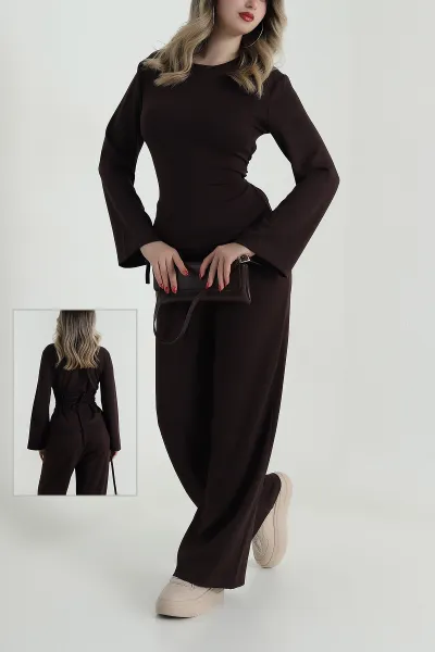 Kahverengi Bel Lastikli Modal Kadın İkili Takım 486213