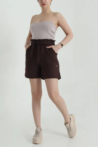 Kahverengi Bel Lastikli Modal Kadın Şort 458807