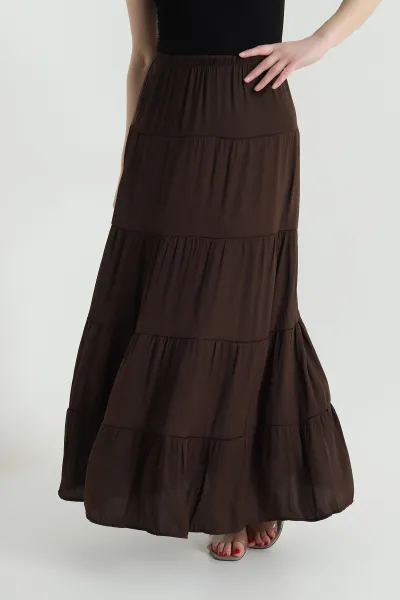 Kahverengi Bel Lastikli Tencel Viskoz Kadın Etek 442399
