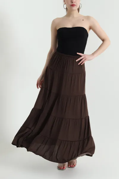 Kahverengi Bel Lastikli Tencel Viskoz Kadın Etek 442399