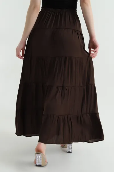 Kahverengi Bel Lastikli Tencel Viskoz Kadın Etek 442399