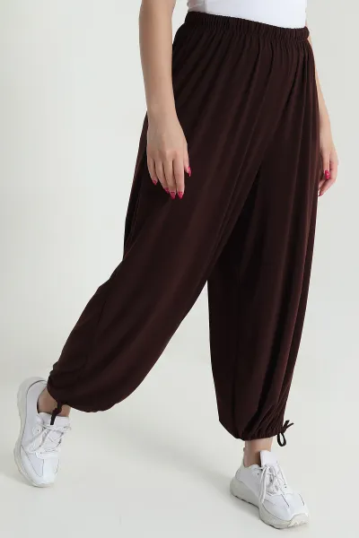 Kahverengi Bel ve Paça Lastikli Sandy Kadın Şalvar Pantolon 477604