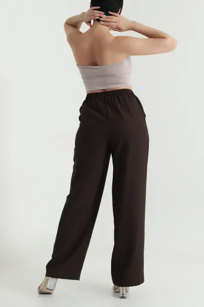 Kahverengi Beli Lastikli Diagonel Modal Kadın Pantolon 469544