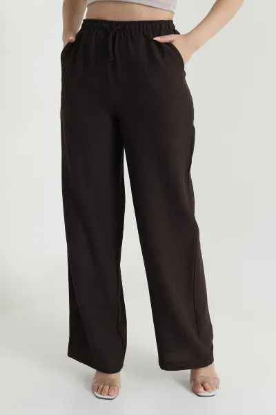 Kahverengi Beli Lastikli Diagonel Modal Kadın Pantolon 469544