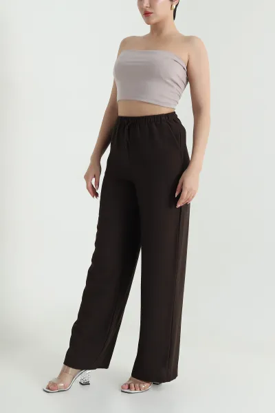 Kahverengi Beli Lastikli Diagonel Modal Kadın Pantolon 469544