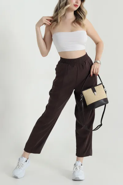 Kahverengi Beli Lastikli Diagonel Modal Kadın Pantolon 473231