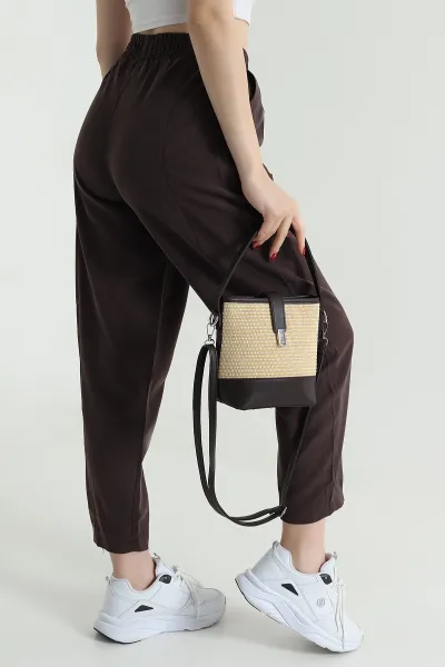 Kahverengi Beli Lastikli Diagonel Modal Kadın Pantolon 473231