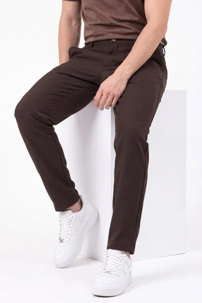 Kahverengi Beli Lastikli Double Kumaş Erkek Pantolon 472196