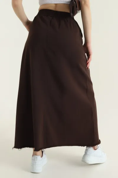 Kahverengi Beli Lastikli Gabardin Kadın Etek 428738