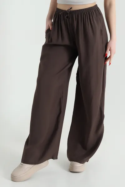 Kahverengi Beli Lastikli Kadın Tensel Pantolon 441588