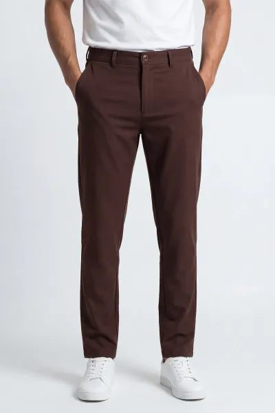 Kahverengi Beli Lastikli Likralı Erkek Pantolon 438431