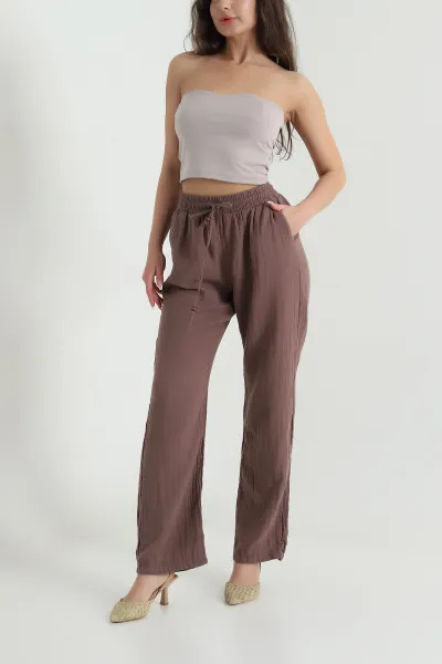 kahverengi-beli-lastikli-muslin-keten-kadin-pantolon-462065