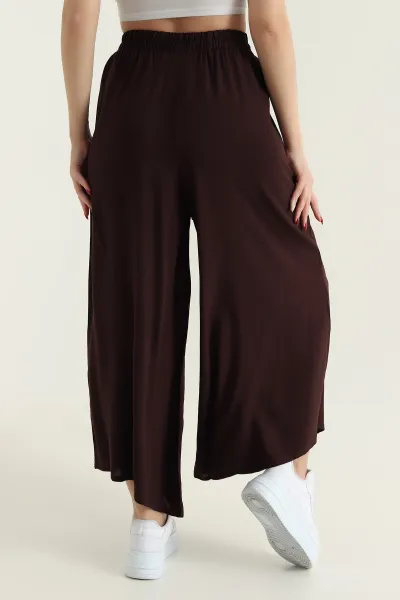Kahverengi Beli Lastikli Şalvar Dokuma Kadın Pantolon 430048