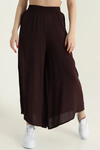 Kahverengi Beli Lastikli Şalvar Dokuma Kadın Pantolon 430048