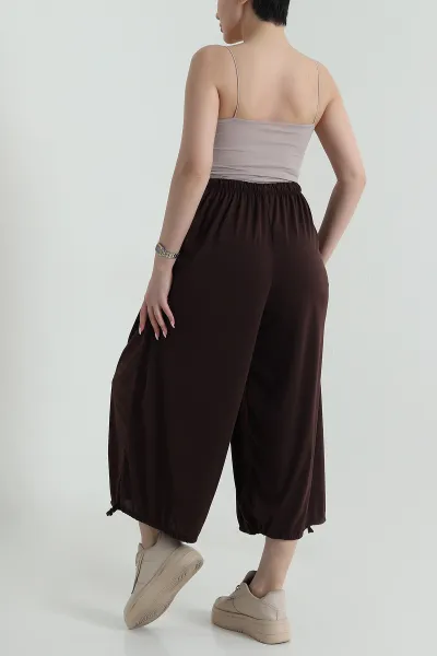 Kahverengi Beli Lastikli Sandy Kadın Şalvar Pantolon 459450