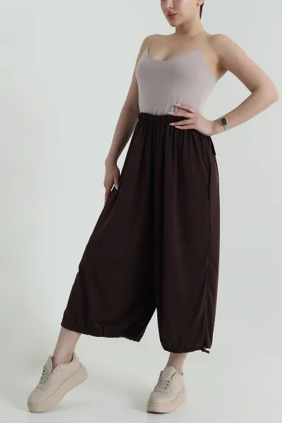 Kahverengi Beli Lastikli Sandy Kadın Şalvar Pantolon 459450