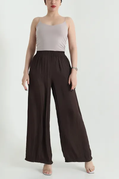 Kahverengi Beli Lastikli Saten Kadın Pantolon 451260